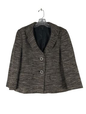 Ann Taylor Blazer Women's 10 Black White Tweed 2 Button Notched Lapel 3/4 Sleeve